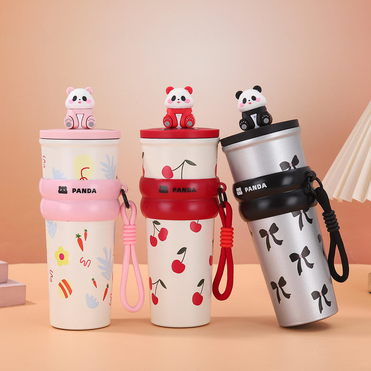 New Arrival Cute Panda Doll Thermos Coffee Cup Juice Milk Drinking Mug With Straw Vacuum Insulated Water Bottle