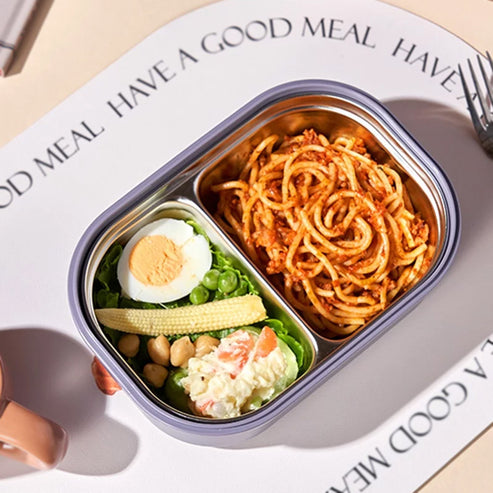 Bear Face Kids Lunch Box, Stainless Steel Food Insulated Container, 2 Compartments Cute Food Container, Microwave Friendly Kids Bento Lunch Box