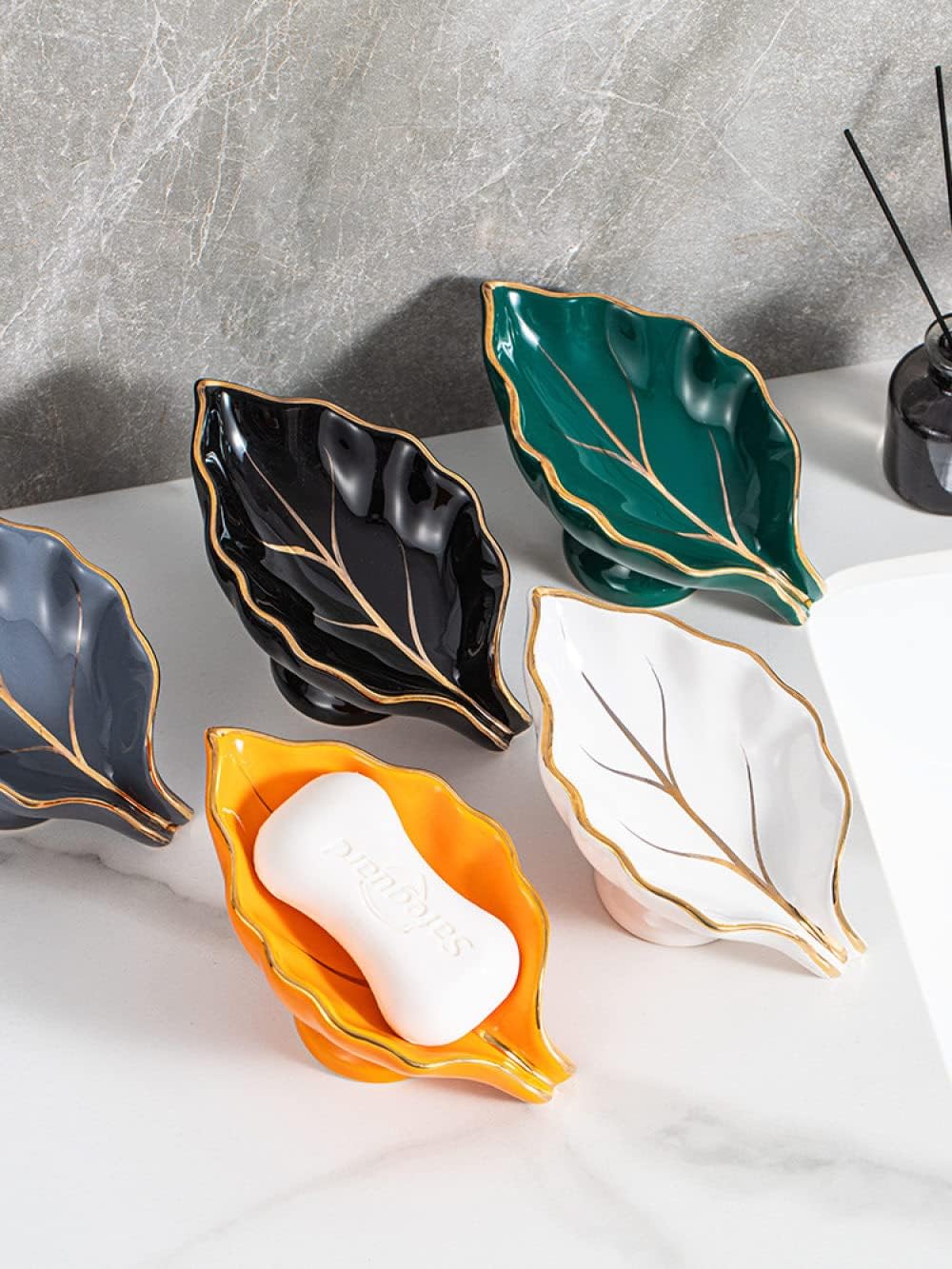 Ceramic Soap Dish with Drain Ruffled Leaf Shape Self Draining Bar