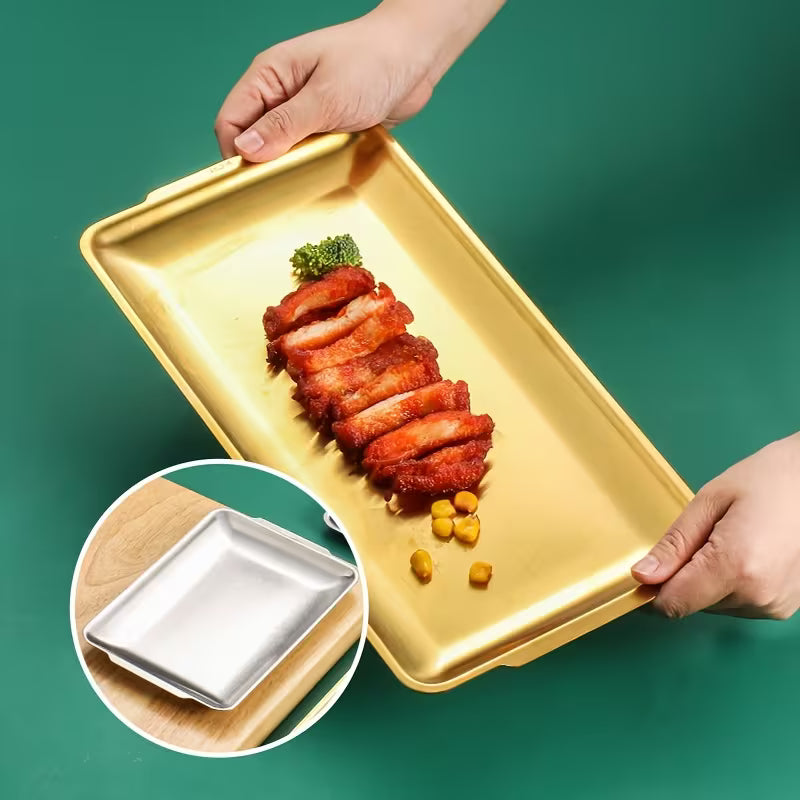 Rectangular Stainless Steel Gold Decorative Serving Tray