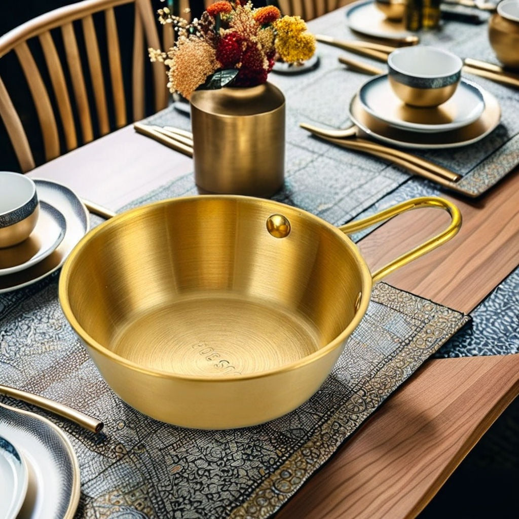 Stainless Steel Bowl Golden With Handle Multi-purpose Sauce Seasoning Bowl Tableware