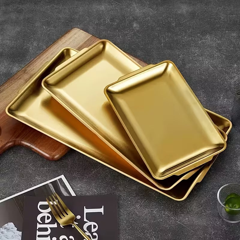Rectangular Stainless Steel Gold Decorative Serving Tray