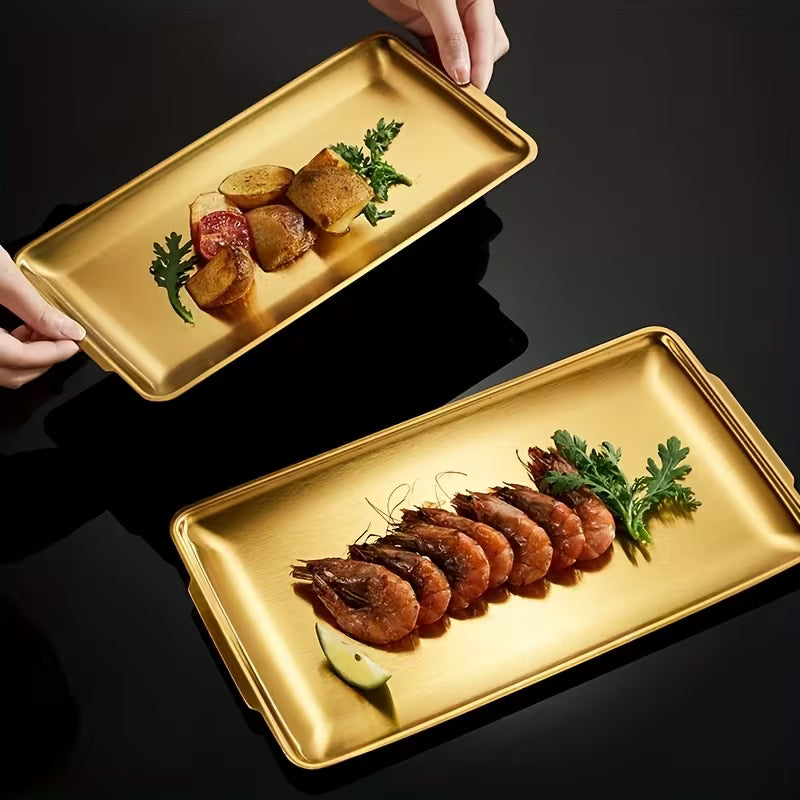 Rectangular Stainless Steel Gold Decorative Serving Tray