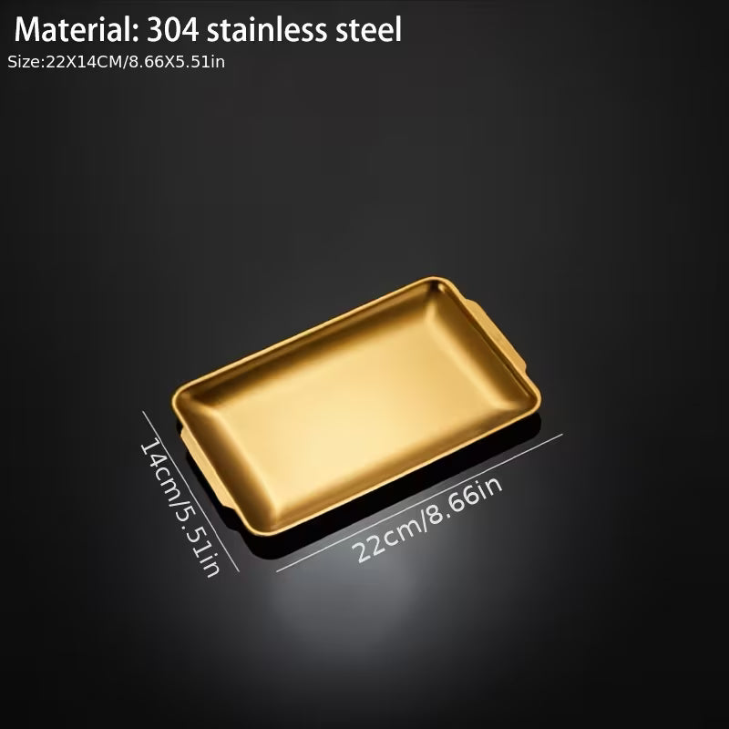 Rectangular Stainless Steel Gold Decorative Serving Tray