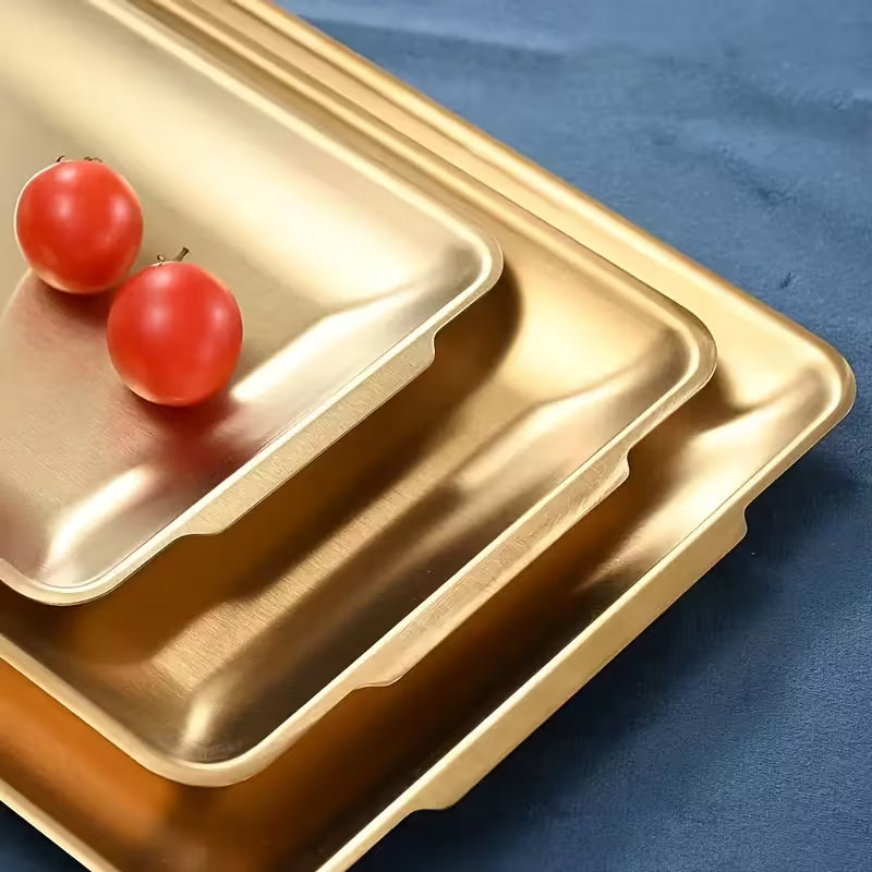 Rectangular Stainless Steel Gold Decorative Serving Tray
