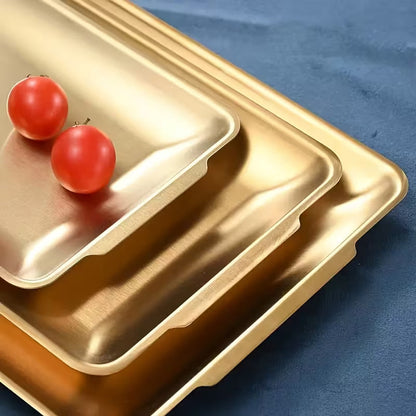 Rectangular Stainless Steel Gold Decorative Serving Tray