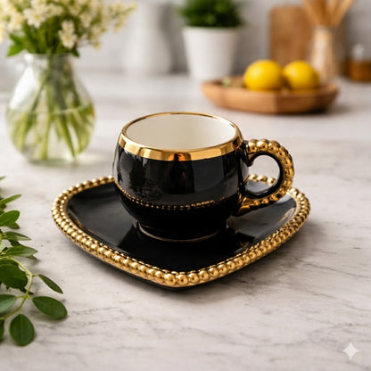 Luxury Heart-Shaped Tea Cup & Saucer with Gold Rim – 1 Piece