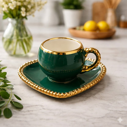 Luxury Heart-Shaped Tea Cup & Saucer with Gold Rim – 1 Piece