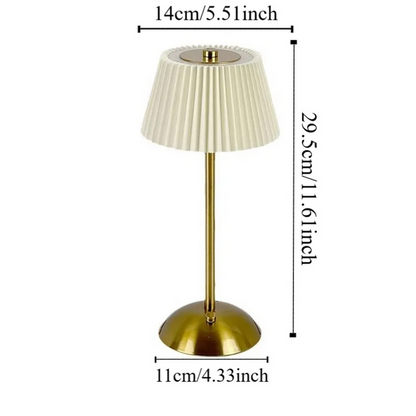 Elegant Rechargeable Touch LED Table Lamp – White Pleated Shade & Golden Base
