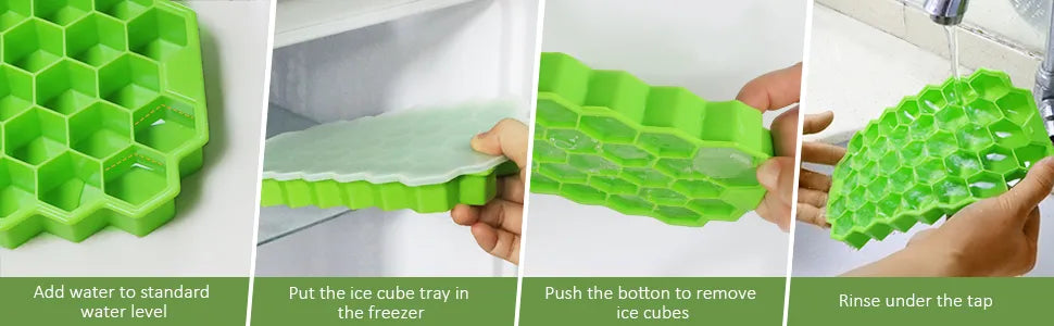 1 Ice Tray Easy Push Pop Out Square Silicon Ice Cubes Tray Honeycomb Shape Silicone Ice Cube Molds with Lid Flexible Tray for Refrigerator And Freezer