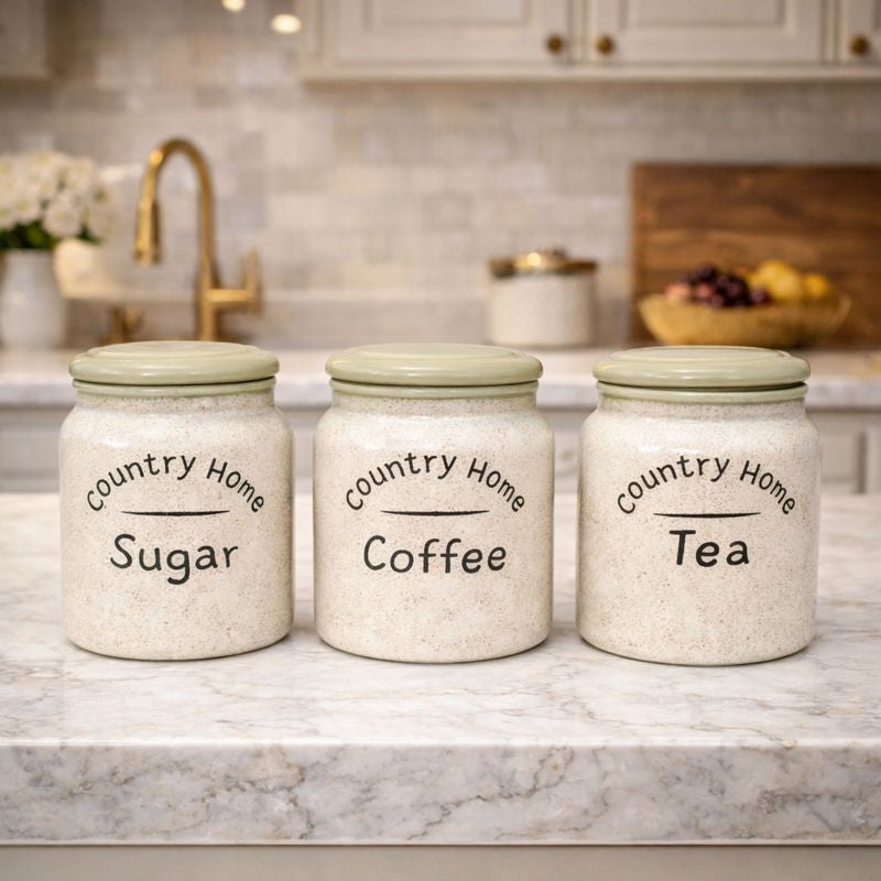 Rustic Country Home 3-Piece Ceramic Kitchen Canister Set