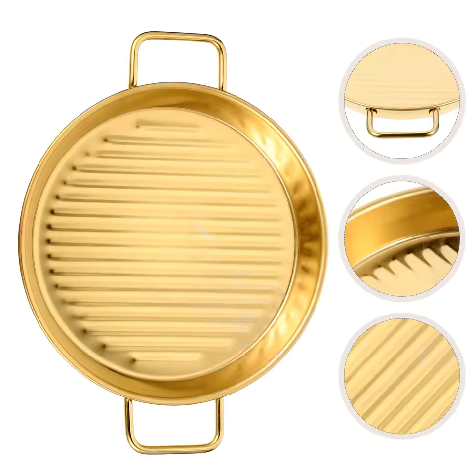 Golden Steak Style Platter Round Rustproof Dinner Plate