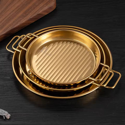 Golden Steak Style Platter Round Rustproof Dinner Plate