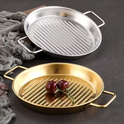 Golden Steak Style Platter Round Rustproof Dinner Plate