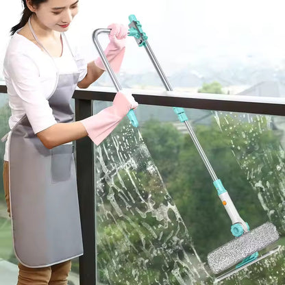 U-Shaped Window Glass Cleaner, Retractable Pole Washing Dust Cleaner Brush, Double-Sided Glass Cleaning Tool
