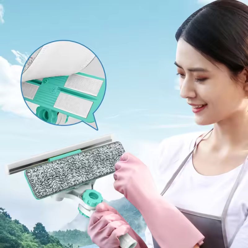 U-Shaped Window Glass Cleaner, Retractable Pole Washing Dust Cleaner Brush, Double-Sided Glass Cleaning Tool