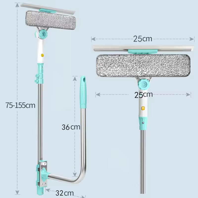 U-Shaped Window Glass Cleaner, Retractable Pole Washing Dust Cleaner Brush, Double-Sided Glass Cleaning Tool