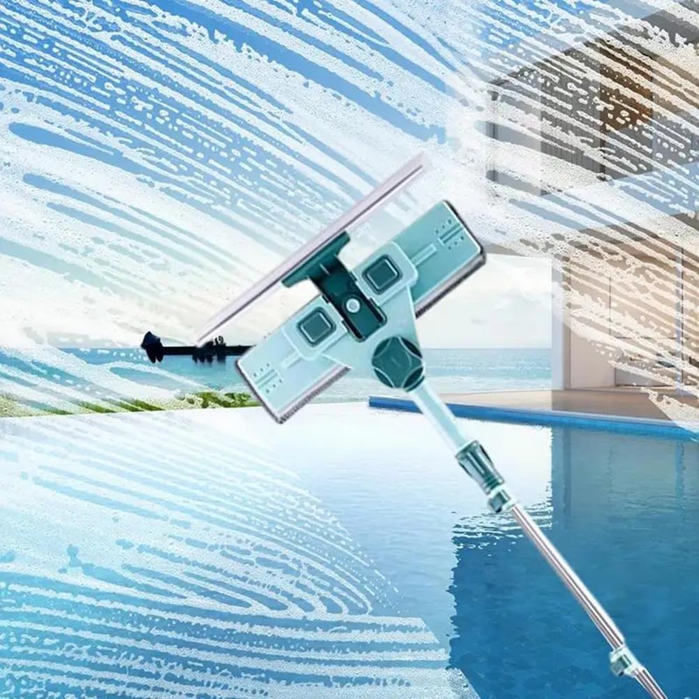U-Shaped Window Glass Cleaner, Retractable Pole Washing Dust Cleaner Brush, Double-Sided Glass Cleaning Tool