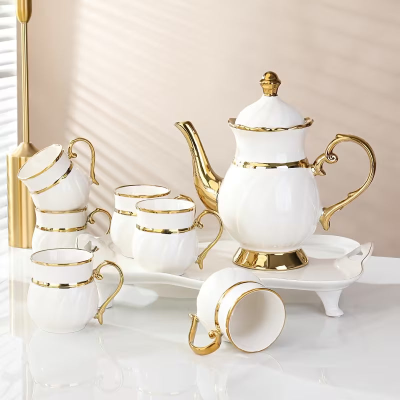 Imported Ceramics 9pcs Tea Set with Golden Border