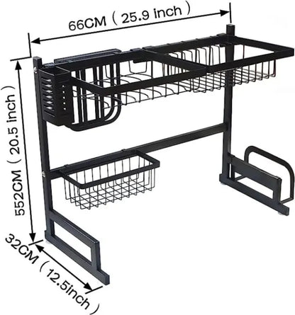 Over Sink Stretchable Storage Shelf Bowl Draining Rack Multifunctional Dish Utensil Organizer Set Adjustable Kitchen