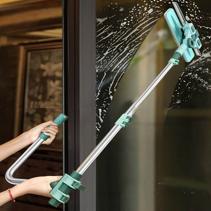 U-Shaped Window Glass Cleaner, Retractable Pole Washing Dust Cleaner Brush, Double-Sided Glass Cleaning Tool