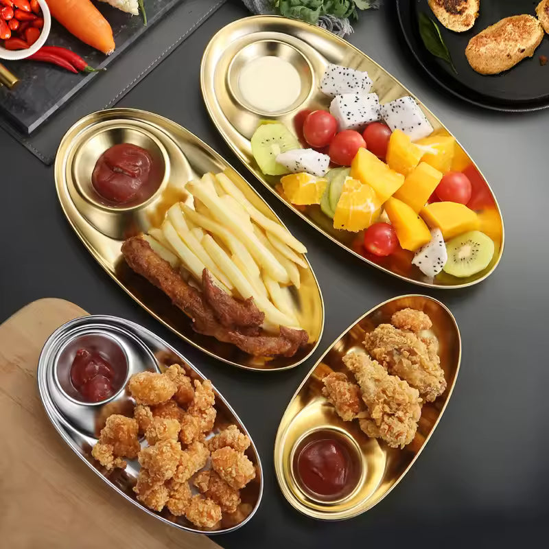 Golden Snacks Plate Oval Shape – Small & Large Serving Plate