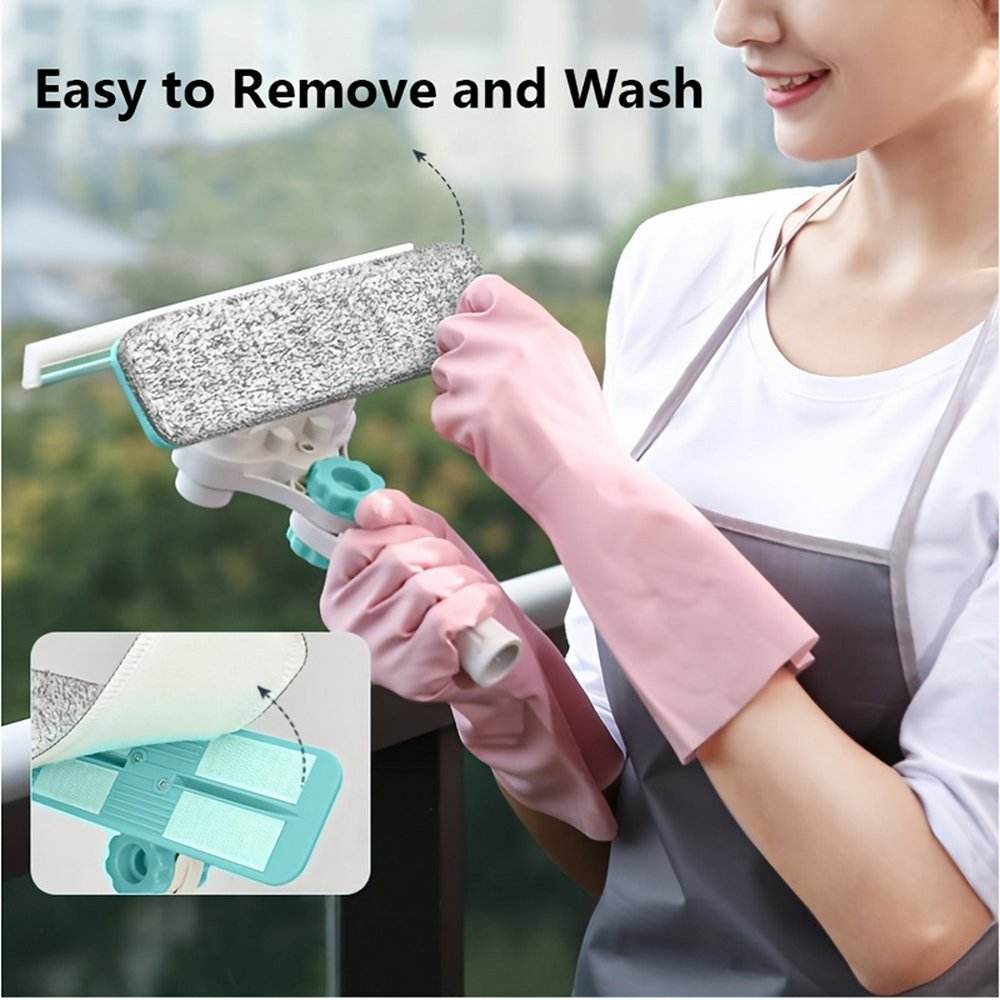 U-Shaped Window Glass Cleaner, Retractable Pole Washing Dust Cleaner Brush, Double-Sided Glass Cleaning Tool