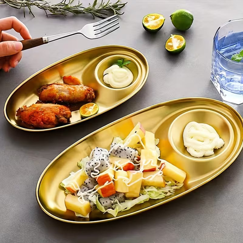 Golden Snacks Plate Oval Shape – Small & Large Serving Plate