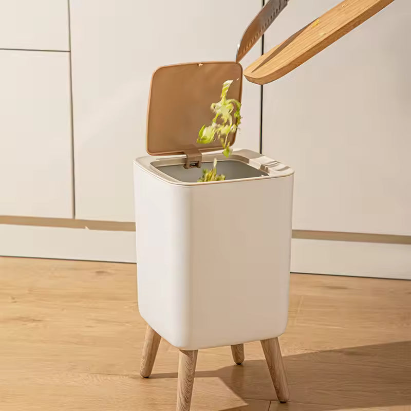 High Foot Dustbin with Lid Large Capacity Press Type Waste Bin Garbage Container