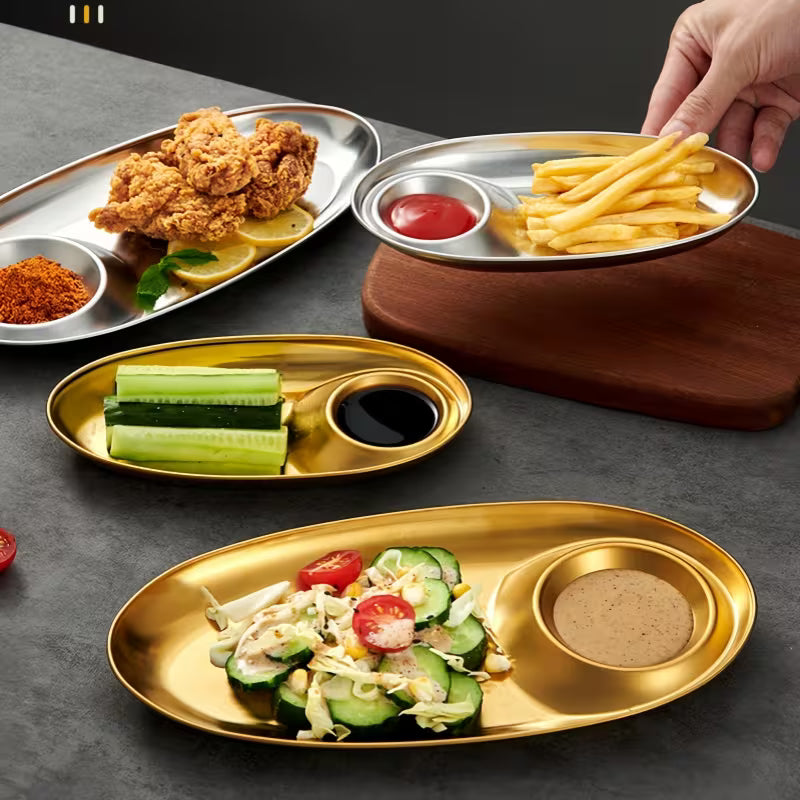 Golden Snacks Plate Oval Shape – Small & Large Serving Plate