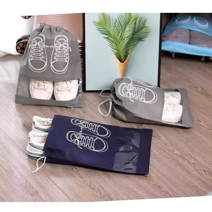 Shoe Storage Bag With Thickened Non-woven Fabric Strap Mouth Large Capacity Travel Waterproof Shoe Bag ( Pack Of 5)