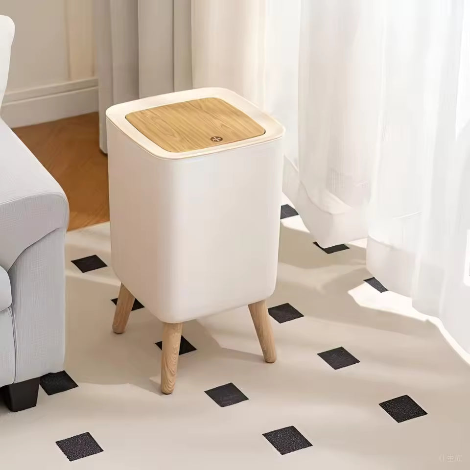 High Foot Dustbin with Lid Large Capacity Press Type Waste Bin Garbage Container