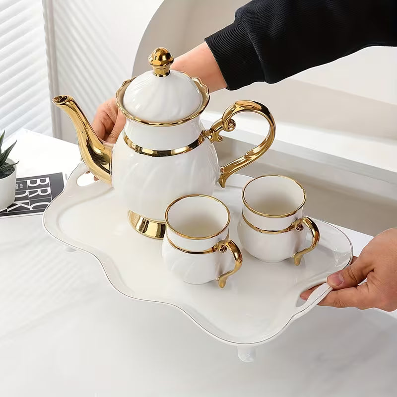 Imported Ceramics 9pcs Tea Set with Golden Border