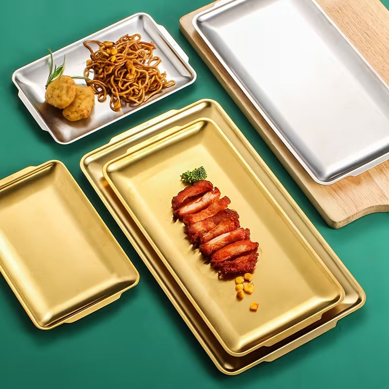 Rectangular Stainless Steel Gold Decorative Serving Tray