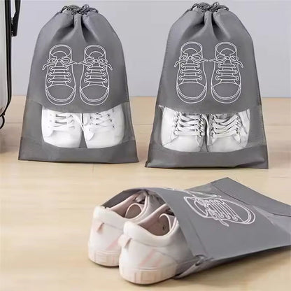 Shoe Storage Bag With Thickened Non-woven Fabric Strap Mouth Large Capacity Travel Waterproof Shoe Bag ( Pack Of 5)