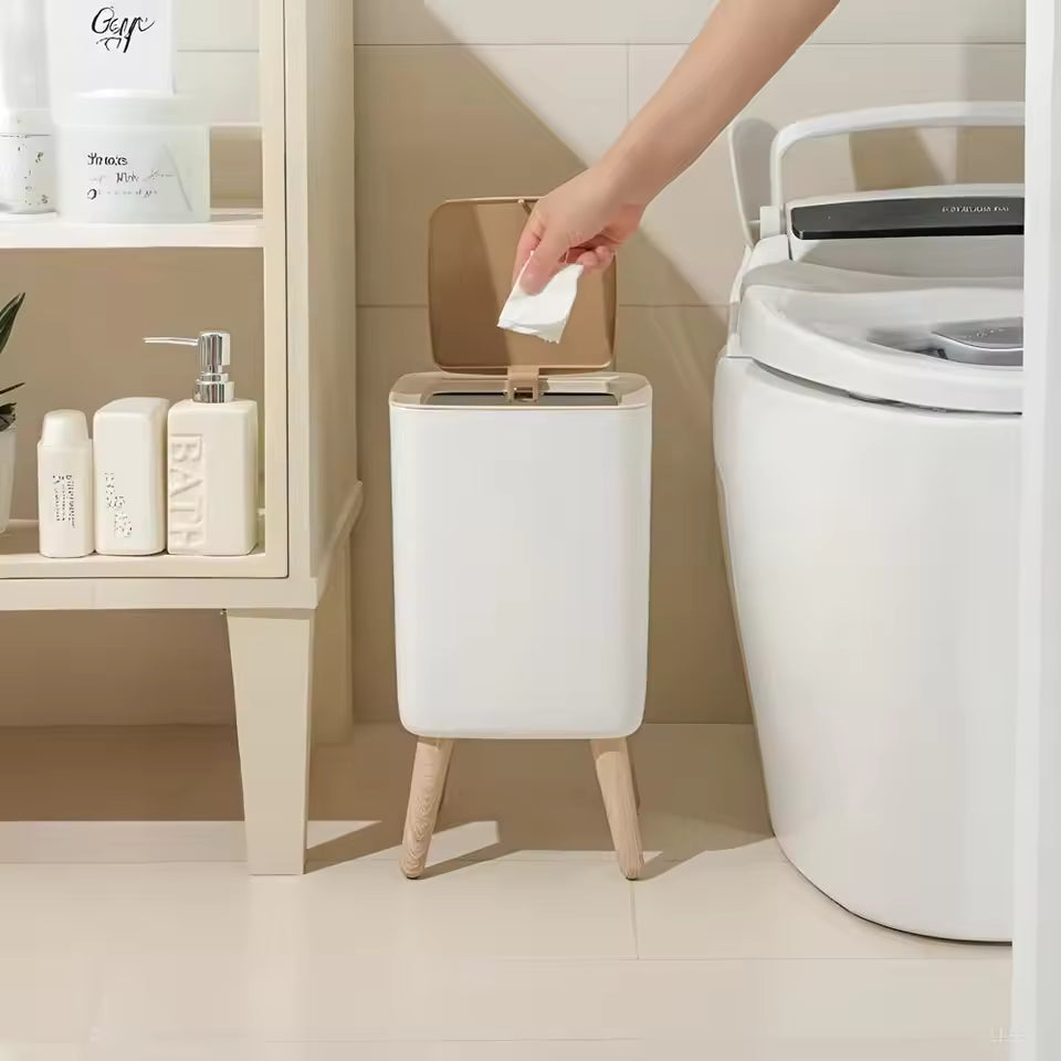 High Foot Dustbin with Lid Large Capacity Press Type Waste Bin Garbage Container
