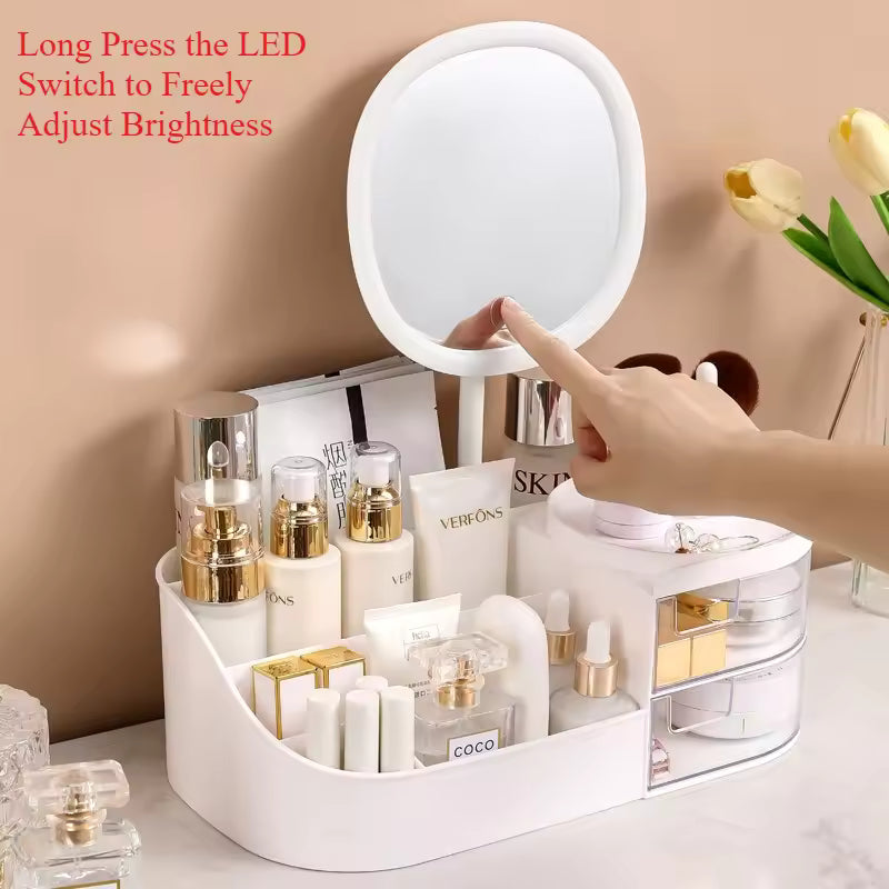 Desktop Cosmetics Storage Box With Mirror