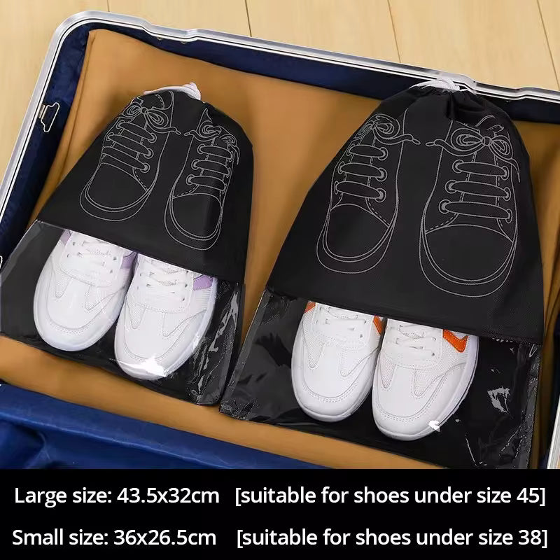Shoe Storage Bag With Thickened Non-woven Fabric Strap Mouth Large Capacity Travel Waterproof Shoe Bag ( Pack Of 5)