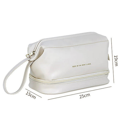 Luxury Leather Travel Makeup Bag – Large-Capacity Cosmetic Organizer with Multi-Compartment Design