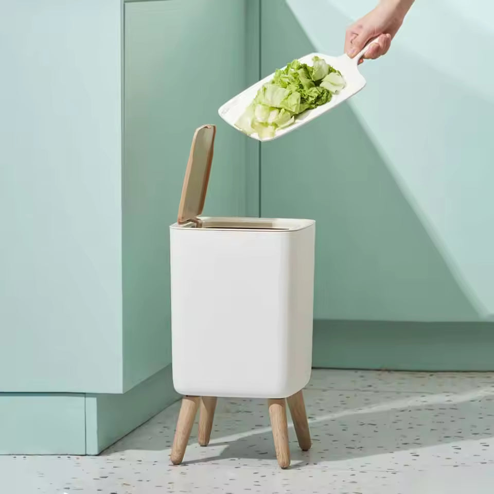 High Foot Dustbin with Lid Large Capacity Press Type Waste Bin Garbage Container