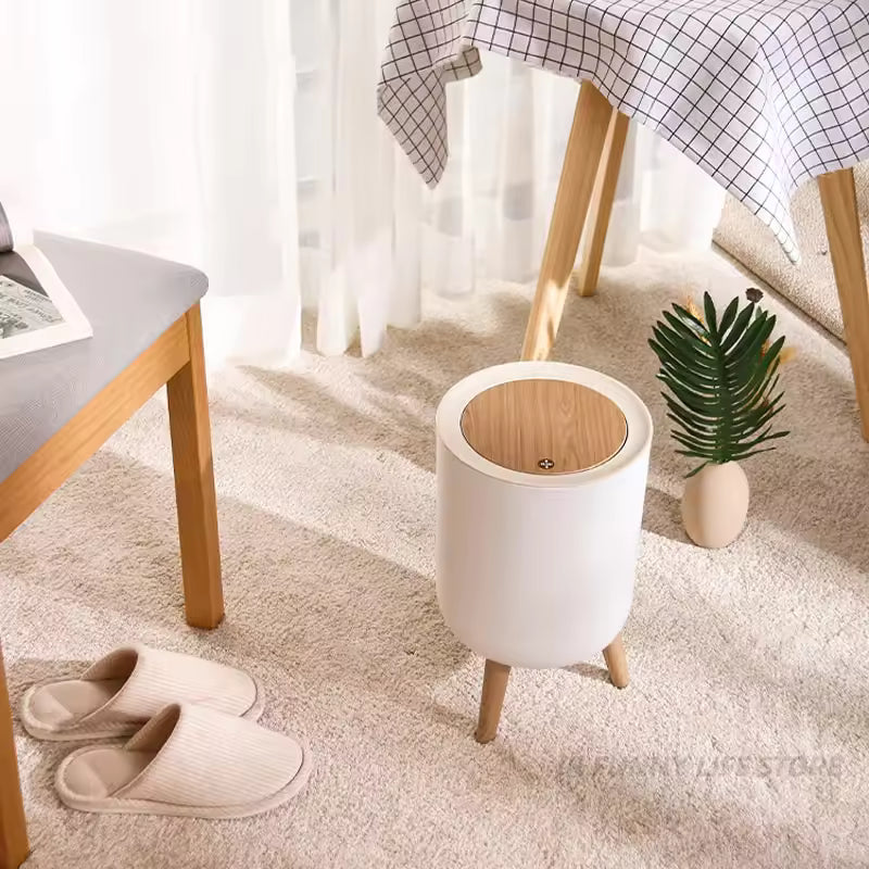 Dustbin High Foot with Lid Large Capacity Press Type Waste Bin Garbage Container Plastic Trash Can