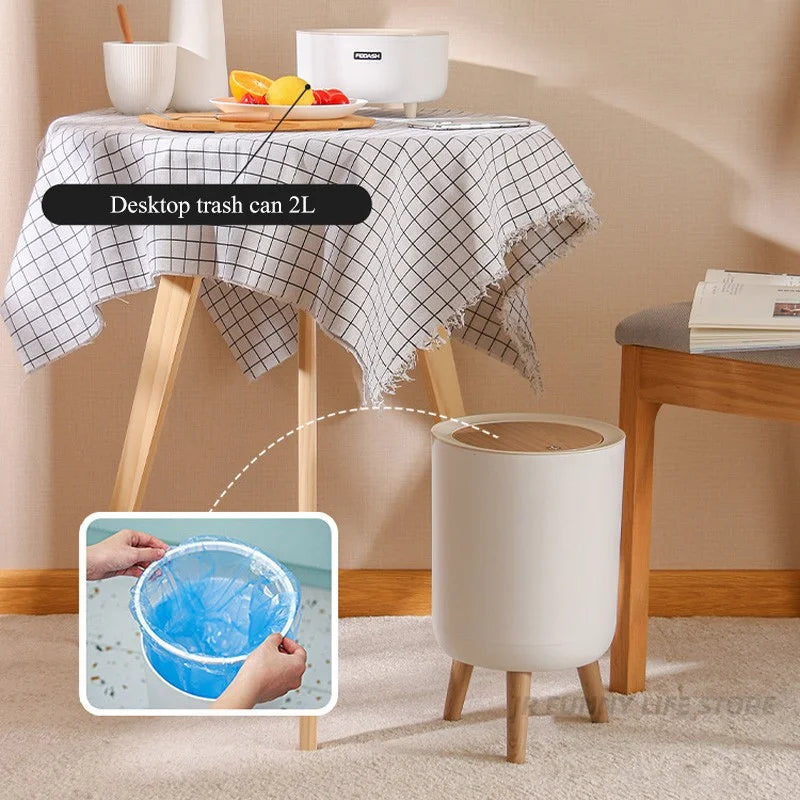 Dustbin High Foot with Lid Large Capacity Press Type Waste Bin Garbage Container Plastic Trash Can