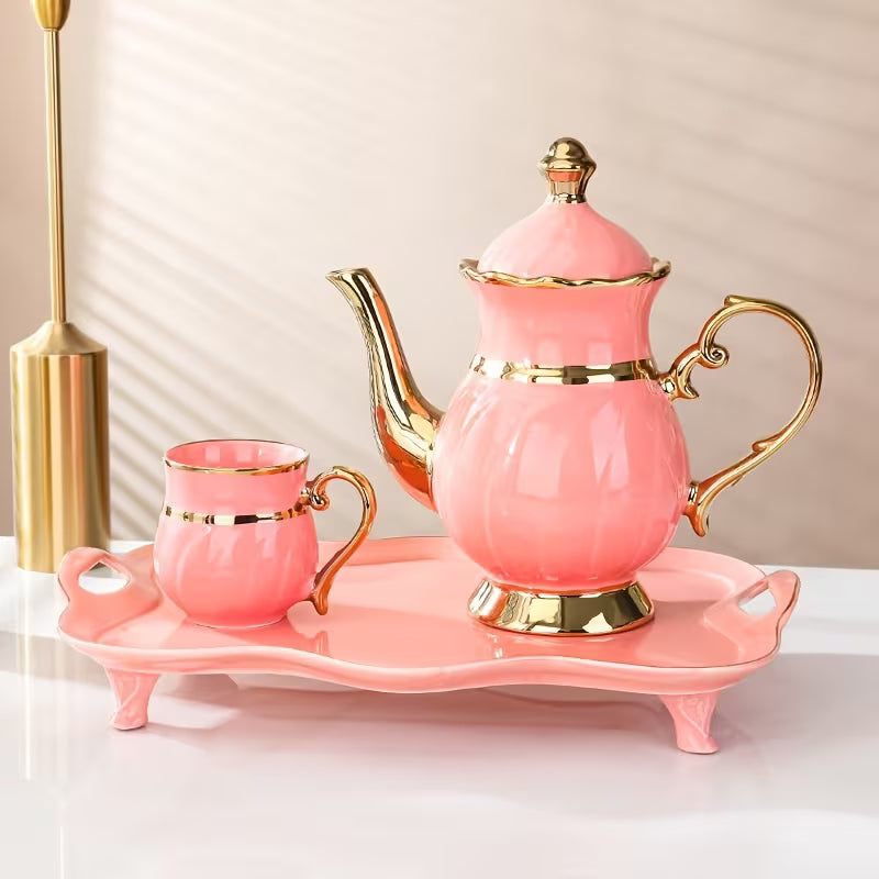 Imported Ceramics 9pcs Tea Set with Golden Border