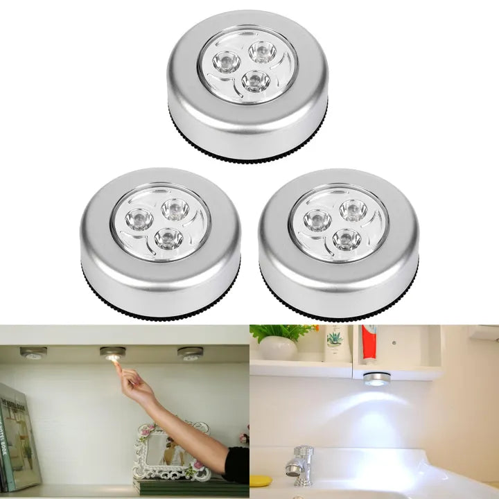 Pack Of 3 Mini Wireless 3 LED Light Push Touch Lamp Kitchen Cabinet Closet Night Wall Tap Light Led tap touch light Stick-on Push Button Touch Lights
