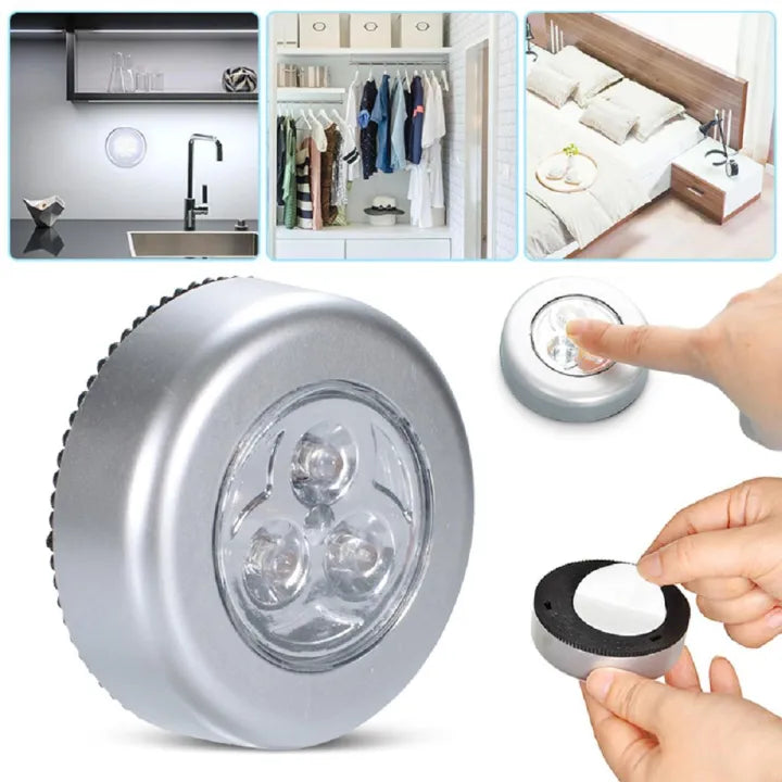 Pack Of 3 Mini Wireless 3 LED Light Push Touch Lamp Kitchen Cabinet Closet Night Wall Tap Light Led tap touch light Stick-on Push Button Touch Lights