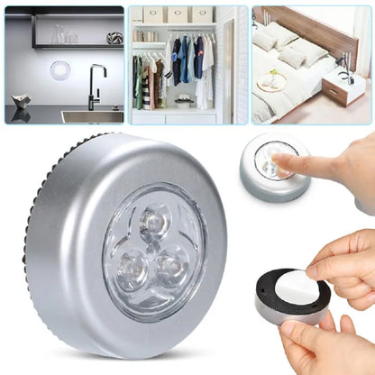 Pack Of 3 Mini Wireless 3 LED Light Push Touch Lamp Kitchen Cabinet Closet Night Wall Tap Light Led tap touch light Stick-on Push Button Touch Lights