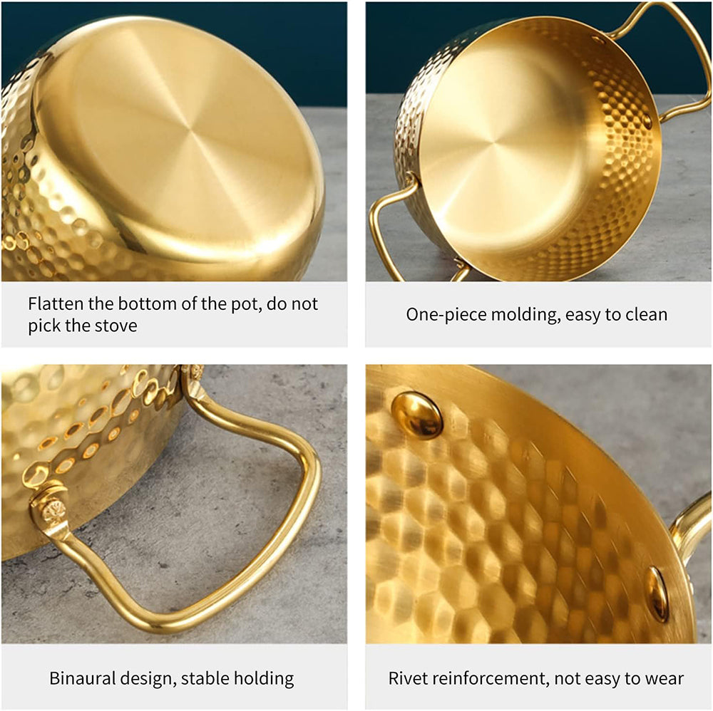 Luxury Golden Hammered Stainless Steel Noodle Pot with Double Handles – 16cm / 18cm