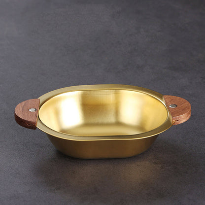 Golden Luxe Gravy Bowl – Wooden Handle Elegance