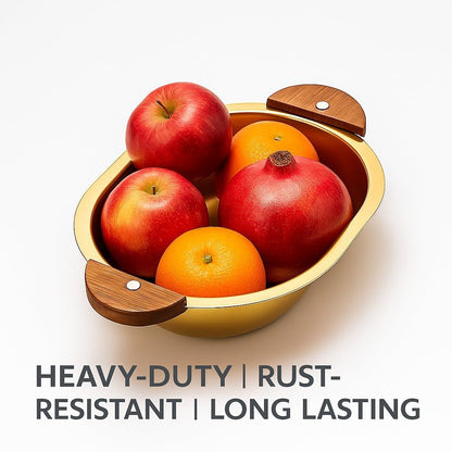 Golden Luxe Gravy Bowl – Wooden Handle Elegance