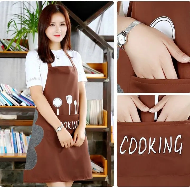 Multicolor Kitchen Apron Waterproof Hand-Wiping With Pocket Oil-Proof Apron For Woman Adjustable